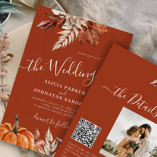 Autumn fall QR code botanical terracotta wedding Invitation