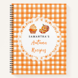 Autumn Fall Recipes Orange Gingham Notebook