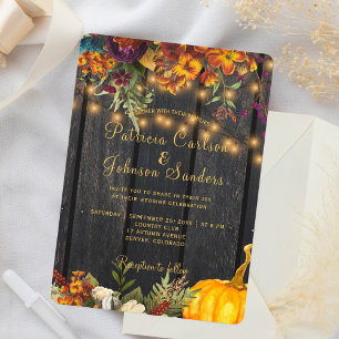 Autumn fall rustic barn wood floral wedding invitation