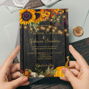 Autumn fall rustic barn wood harvest wedding invitation
