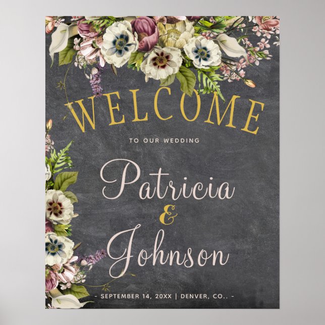 Autumn fall rustic chalkboard wedding welcome sign (Front)