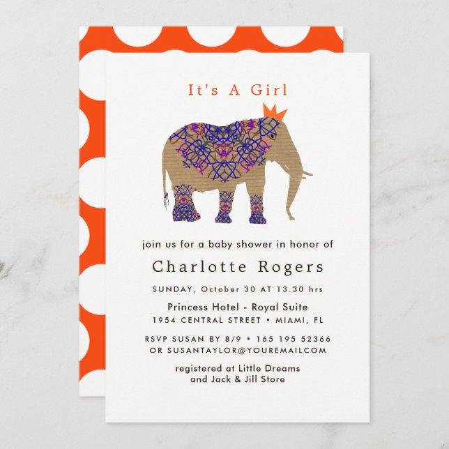 Autumn Fall Rustic Colour Cute Elephant Baby Showe Invitation (Front/Back)