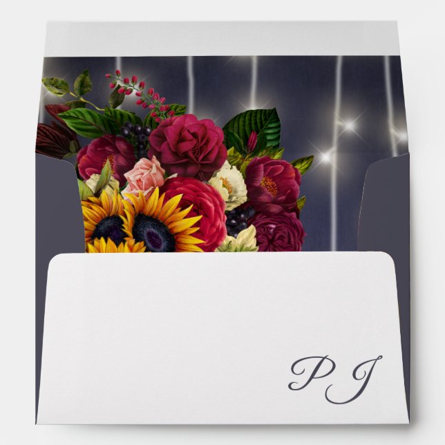 Autumn fall rustic elegant floral navy wedding envelope (Back (Bottom))