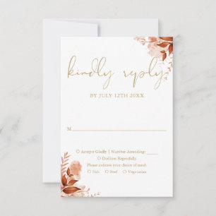 Autumn Fall Rustic Floral Chic Gold Wedding RSVP Card