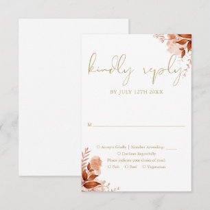 Autumn Fall Rustic Floral Chic Gold Wedding RSVP Card