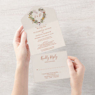 Autumn Fall Rustic Floral Details RSVP Wedding All In One Invitation