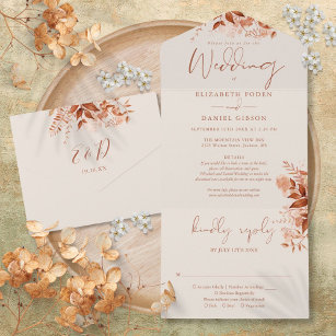 Autumn Fall Rustic Floral Details RSVP Wedding All In One Invitation