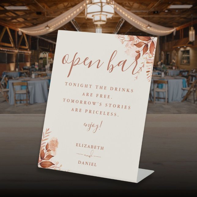 Autumn Fall Rustic Floral Open Bar Pedestal Sign (Autumn Fall Rustic Floral Open Bar Pedestal Sign)