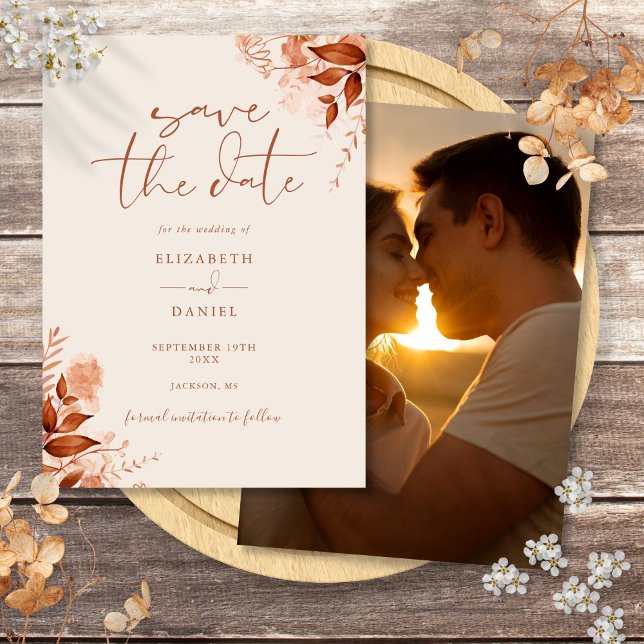 Autumn Fall Rustic Floral Photo Wedding Save The Date (Autumn Fall Rustic Floral Photo Wedding Save The Date)
