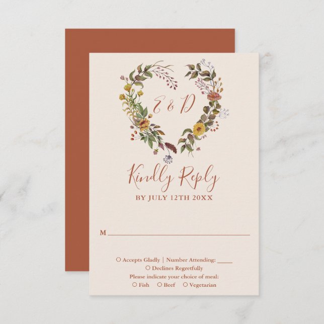 Autumn Fall Rustic Floral Terracotta Wedding RSVP Card (Front/Back)