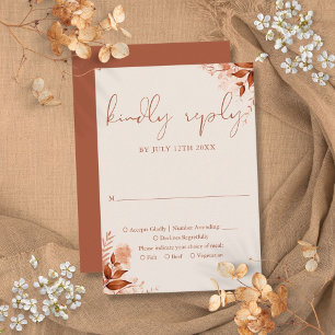 Autumn Fall Rustic Floral Terracotta Wedding RSVP Card