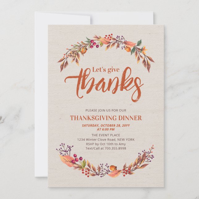 Autumn/Fall Rustic Thanks giving dinner invitation (Front)