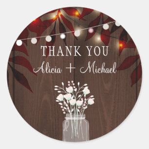 Autumn fall rustic wedding thank you personalised classic round sticker