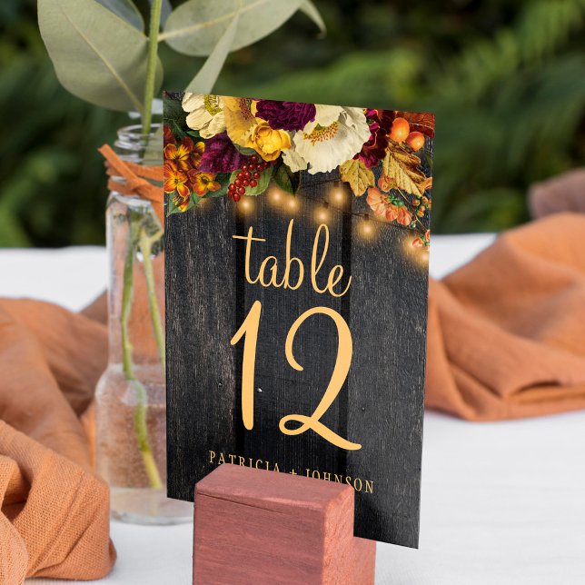 Autumn fall rustic wood wedding table number (Creator Uploaded)