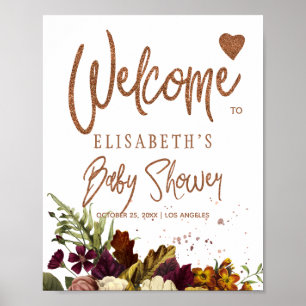 Autumn fall rusty floral baby shower welcome sign