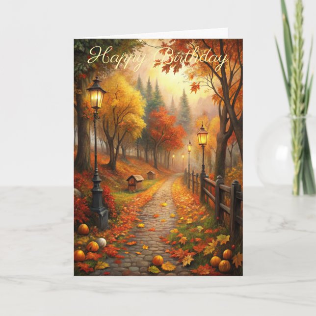 Autumn Fall Scene Birthday Card (Front)
