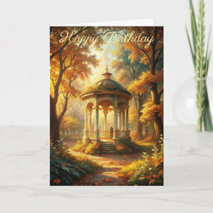 Autumn Fall Scene With Gazebo Birthday Card