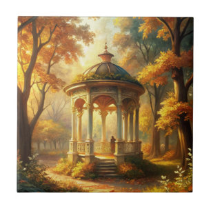 Autumn Fall Scene With Gazebo Ceramic Tile