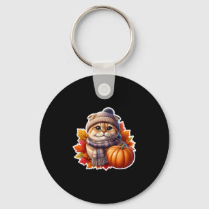 Autumn Fall Scottish Fold Cat Owner Thanksgiving M Key Ring