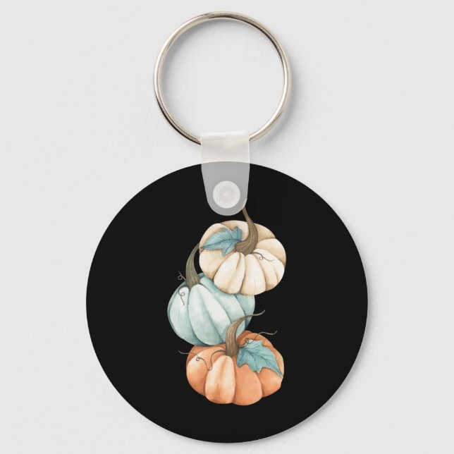 Autumn Fall Season Cute Coloured Pastel Pumpkin  Key Ring (Front)