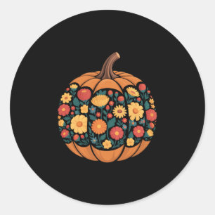 Autumn Fall Season Pumpkin Floral Wildflower Thank Classic Round Sticker