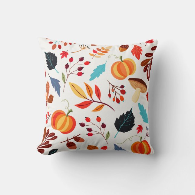 Autumn Fall Season Pumpkins and Leaves Pillow (Front)