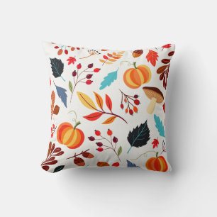 Autumn Fall Season Pumpkins Leaves Cushion