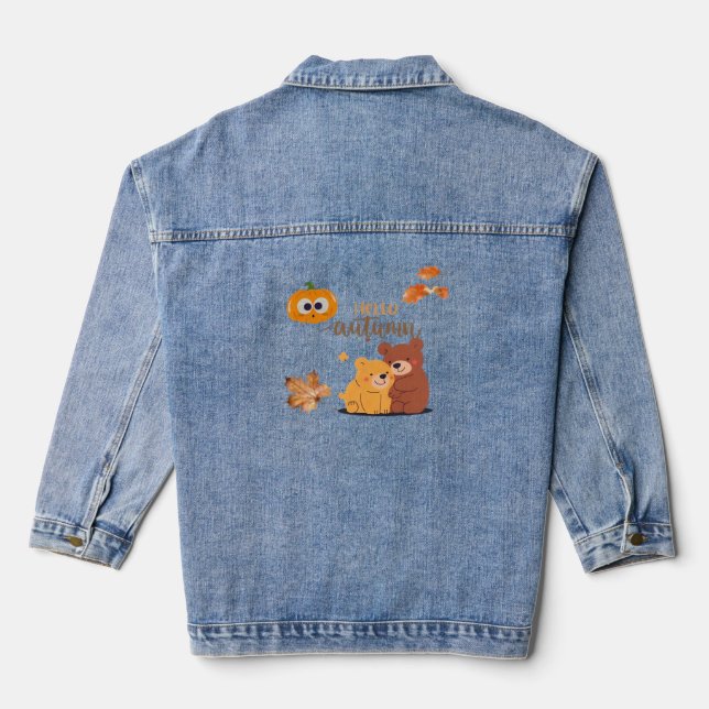 Autumn Fall Shirt, Thanksgiving Shirt, Fall Pumpki Denim Jacket (Back)