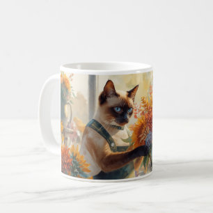 Autumn Fall Siamese Cat florist arranging flowers  Coffee Mug