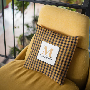 Autumn Fall Simple Orange Buffalo Check Custom Cushion