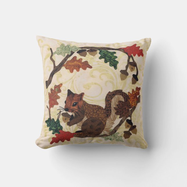 Autumn Fall Squirrel Cute Chic Stylish Leaves Cushion (Front)
