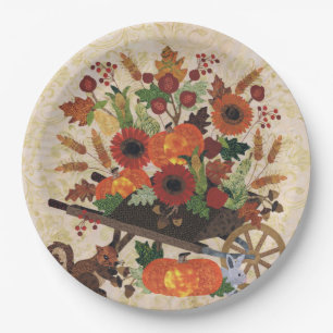 Autumn Fall Squirrel Rustic Cute Floral Paper Plate