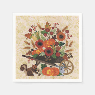 Autumn Fall Squirrel Rustic Elegant Floral Paper Napkin