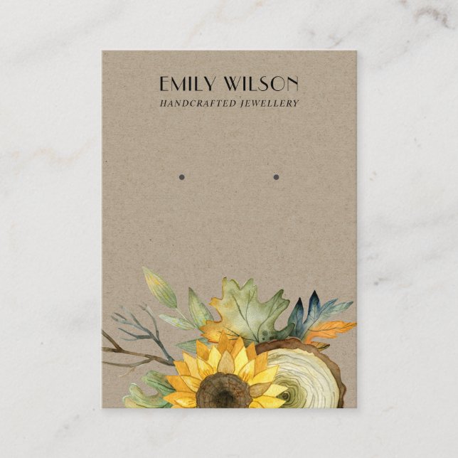 AUTUMN FALL SUNFLOWER KRAFT STUD EARRING DISPLAY BUSINESS CARD (Front)