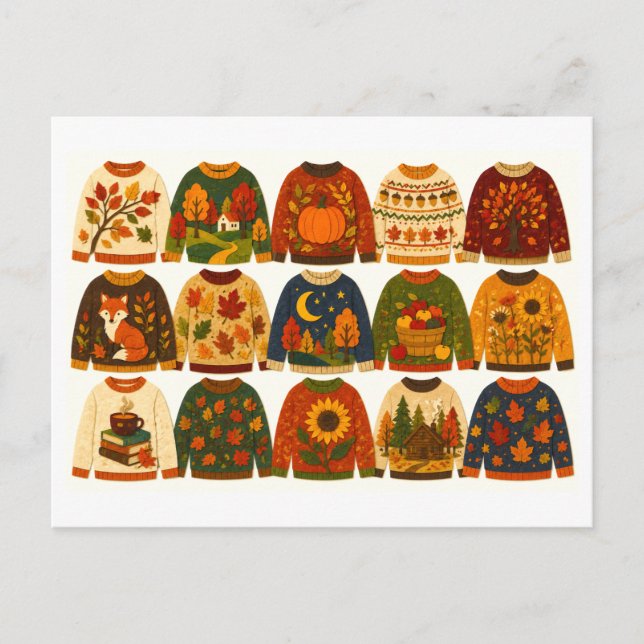 Autumn/Fall Sweater Collage Postcard (Front)