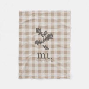 Autumn Fall Taupe Plaid Foliage Monogram Initials  Fleece Blanket
