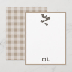 Autumn Fall Taupe Plaid Modern Foliage Monogram Card