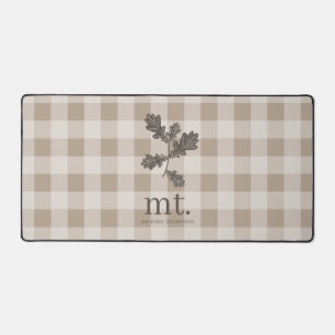 Autumn Fall Taupe Plaid Modern Foliage Monogram Desk Mat