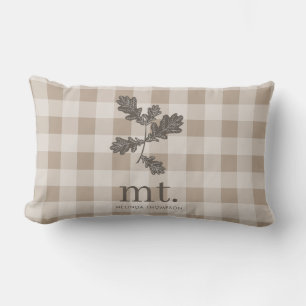 Autumn Fall Taupe Plaid Modern Monogram Initials  Lumbar Cushion