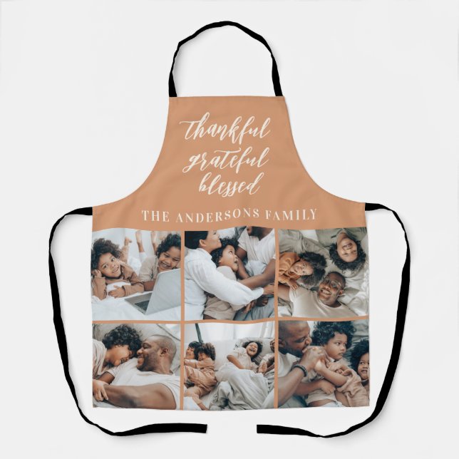 Autumn Fall Thankful Grateful Blessed Family Photo Apron (Front)