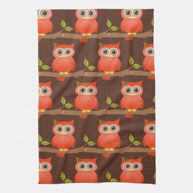 Autumn/Fall Thanksgiving Owl Tea Towel (Vertical)