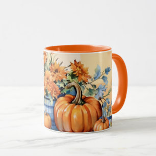 Autumn Fall Thanksgiving pumpkin and flowers Mug