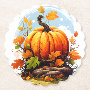 Autumn Fall Thanksgiving Pumpkin Paper Coasters