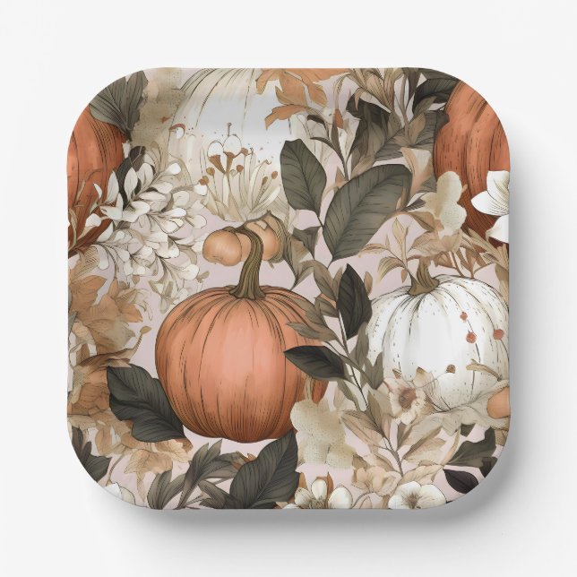 Autumn / Fall Thanksgiving pumpkins Paper Plate (Front)