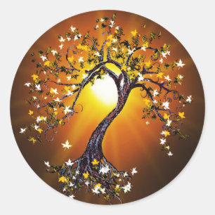 Autumn Fall Tree at Sunset Stickers Rev 2