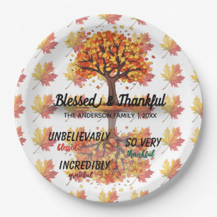 Autumn Fall Tree Happy Thanksgiving Blessed Paper Plate