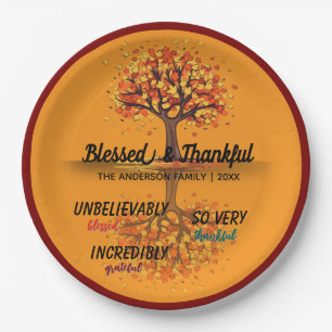Autumn Fall Tree Happy Thanksgiving Blessed Paper Plate
