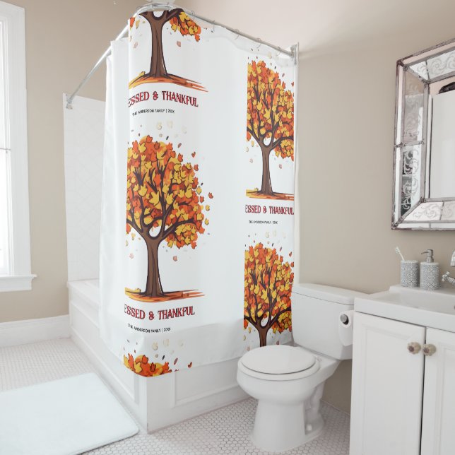Autumn Fall Tree Happy Thanksgiving Blessed  Shower Curtain (In Situ)