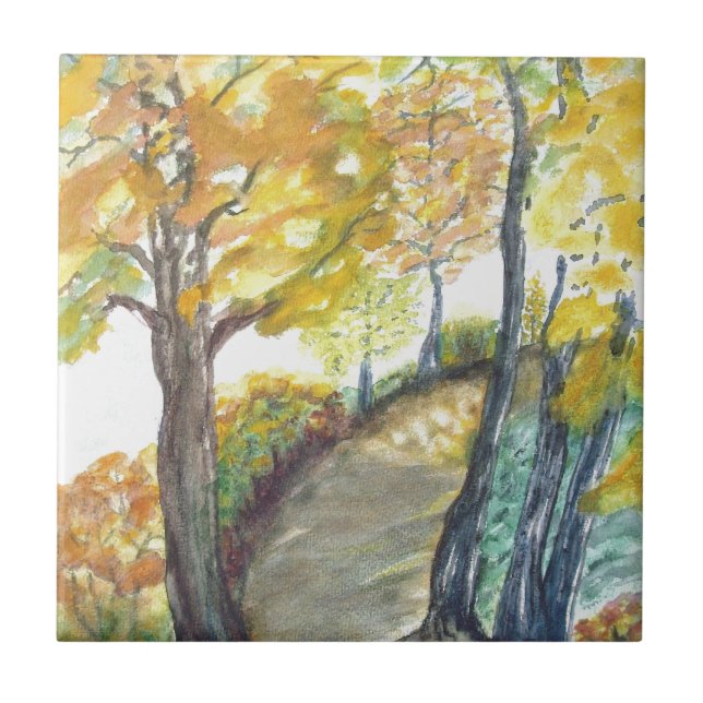 Autumn Fall Tree Leaves Art Painting Destiny Tile (Front)