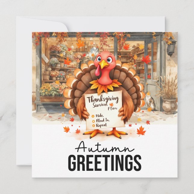 Autumn Fall Turkey is at Florist Shop Thanksgiving Holiday Card (Front)